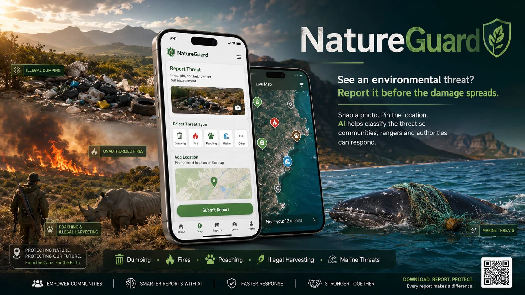 NatureGuard environmental reporting mobile app for documenting environmental damage